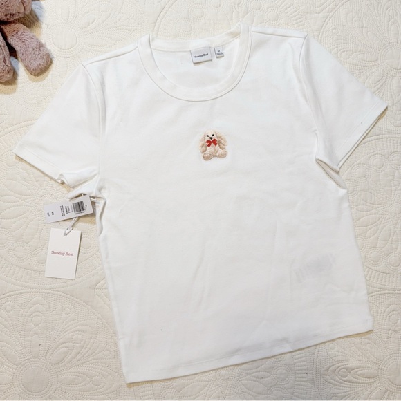 Sunday Best Tops - NWT Aritzia Sunday best 121118LITTLE RIBBED WHITE BUNNY m